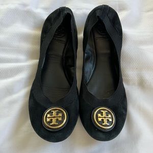 Tory Burch Caroline Suede Black Ballet Flats Size 8